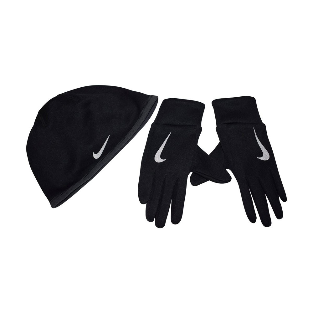 Nike Run Set Thermal Hat and Gloves Reflective Black Silver Womens XS/S New